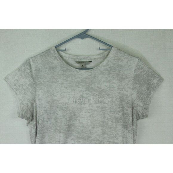 Calvin Klein T-Shirt Top Short Sleeves Raw Hem Logo Womens M Gray - Picture 4 of 9
